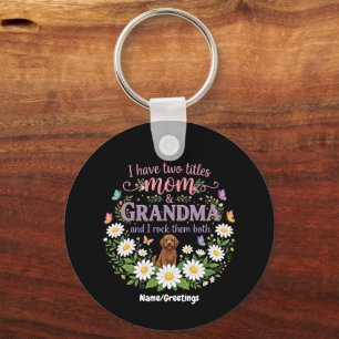 Mum and Grandma Two Titles Floral Dog Daisy Design Key Ring