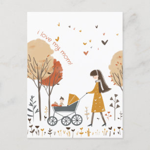 Mum and her Kid on the Stroller Postcard