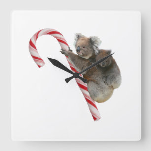 Mum and Joey Koala Candy Cane Christmas Square Wall Clock