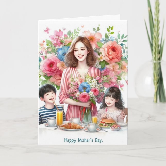 Mum and Kids Mother's Day Holiday  Card (Front)