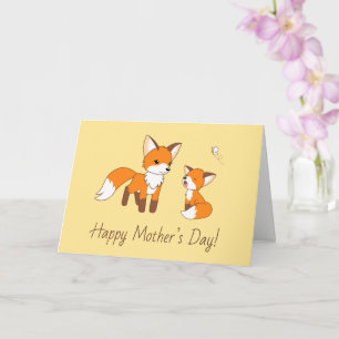 Mum and Kit Fox Mother’s Day Yellow Blank Card