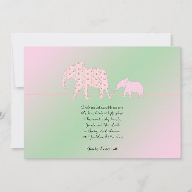 Mum and Me Elephant Baby Girl Shower Invitation (Front)