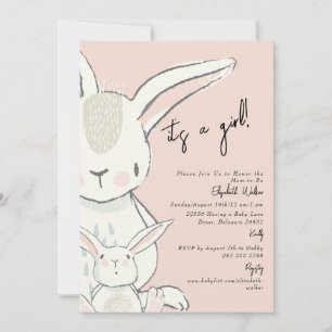 Mum and Me Rabbit Pink Baby Shower Invitation