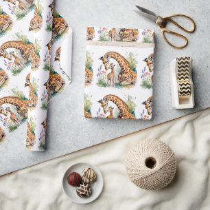 Mum and Me Watercolor Giraffe Baby Shower Wrapping Paper
