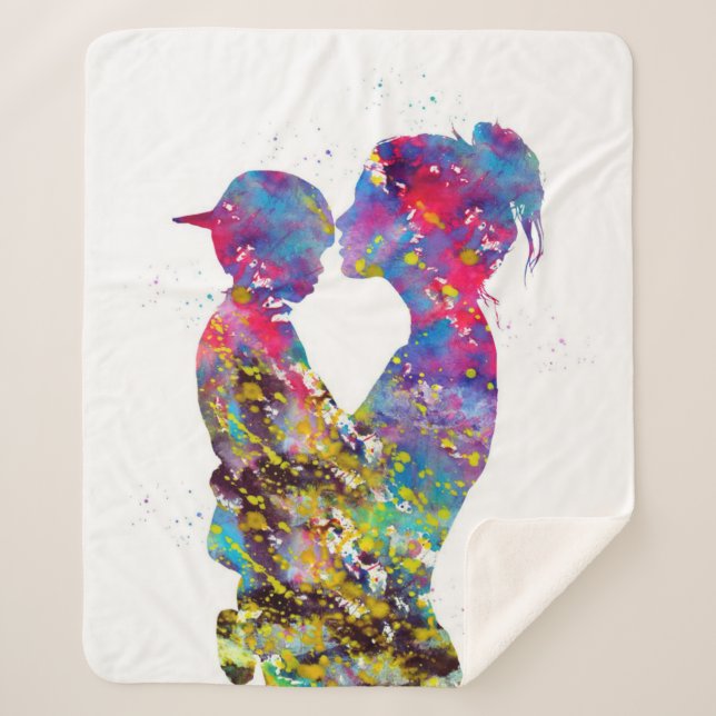 Mum And Son Colorfull Gifs Sherpa Blanket (Front)