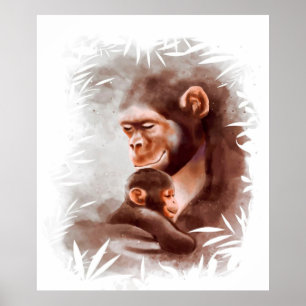 Mum And Son Monkey Paint, Monkey Family Birthday Poster