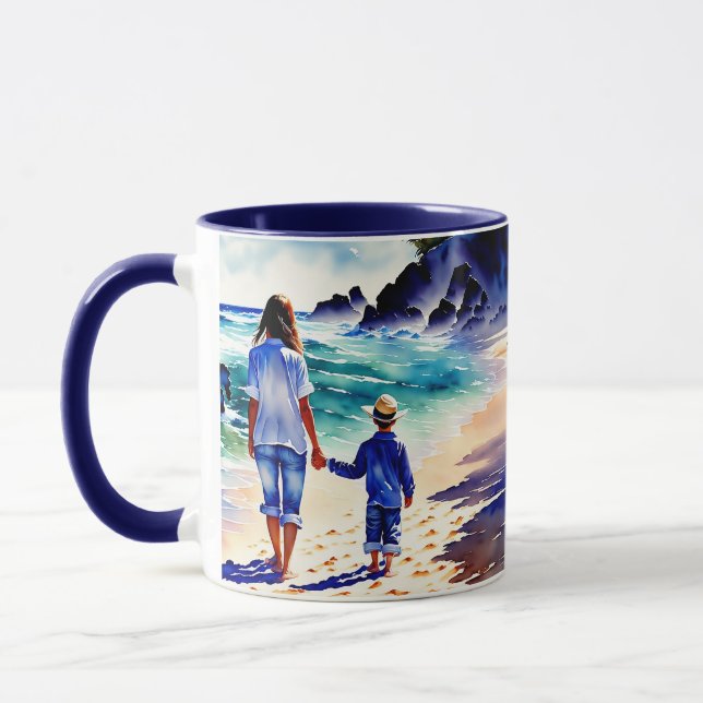 Mum and Son Walking at the Beach Mug (Left)