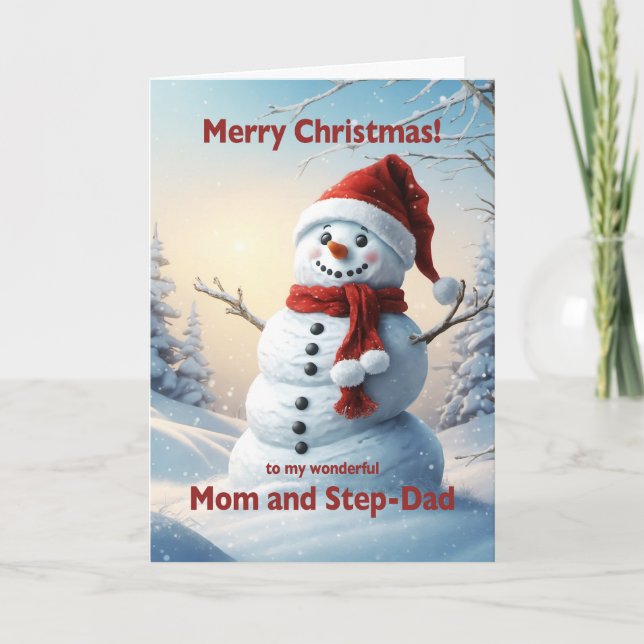 Mum and Step Dad Christmas Snowman  Holiday Card (Front)
