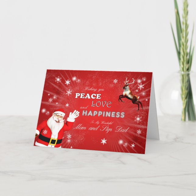 Mum and step dad, Santa and a Reindeer Holiday Card (Front)