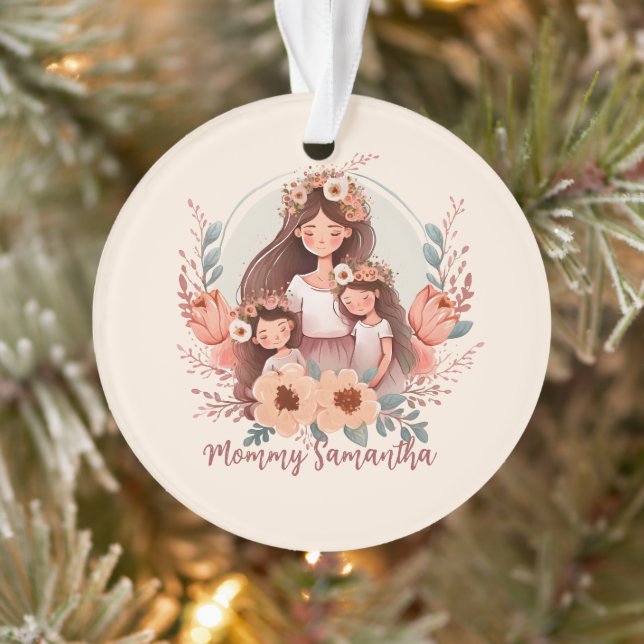Mum and Two Daughters in Floral Frame Ornament (Tree)