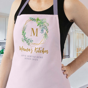 Mum Apron Aromatic Herbs Purple Gold Pink Monogram