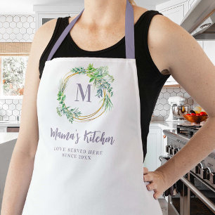 Mum Apron Aromatics Kitchen Herbs Purple Monogram