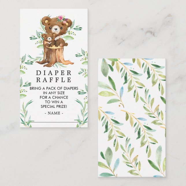 Mum & Baby Bear Baby Shower Diaper Raffle Ticket Enclosure Card (Front/Back)