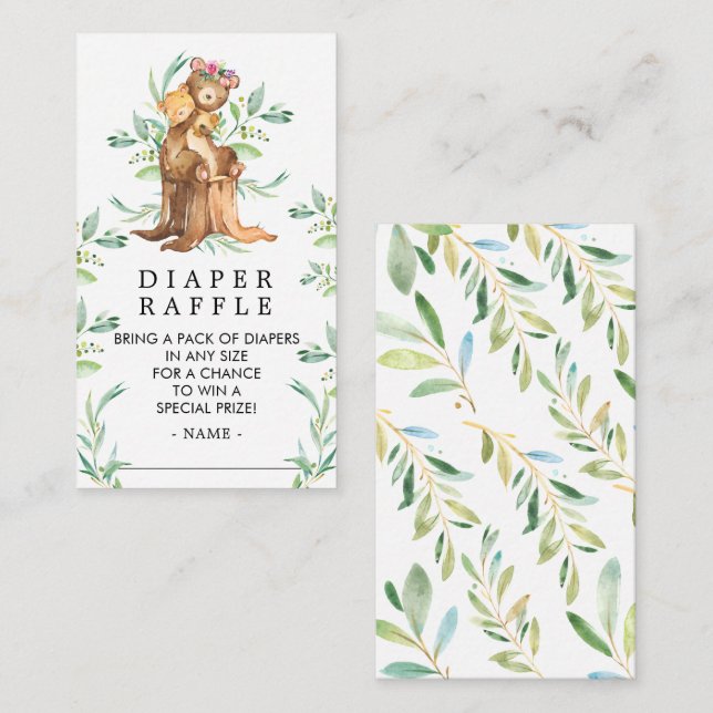 Mum & Baby Bear Baby Shower Diaper Raffle Ticket Enclosure Card (Front/Back)