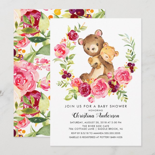 Mum & Baby Bear Baby Shower Invitation (Front/Back)