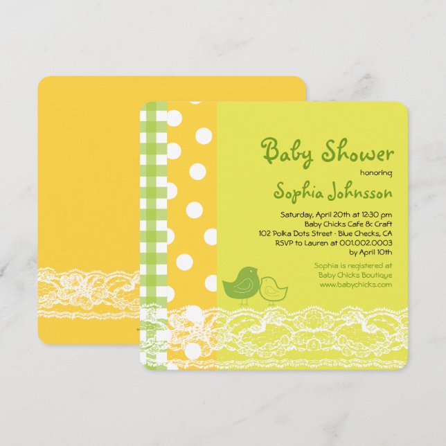 Mum & Baby Birds Lace Neutral Baby Shower Invite (Front/Back)