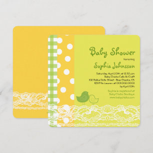 Mum & Baby Birds Lace Neutral Baby Shower Invite