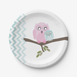 Mum + Baby Boy Owl Baby Shower Paper Plate