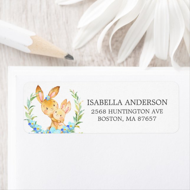 Mum & Baby Bunny Baby Shower Address Label (Insitu)