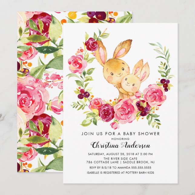 Mum & Baby Bunny Baby Shower Invitation (Front/Back)