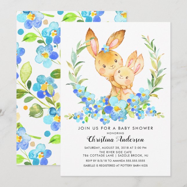 Mum & Baby Bunny Baby Shower Invitation (Front/Back)