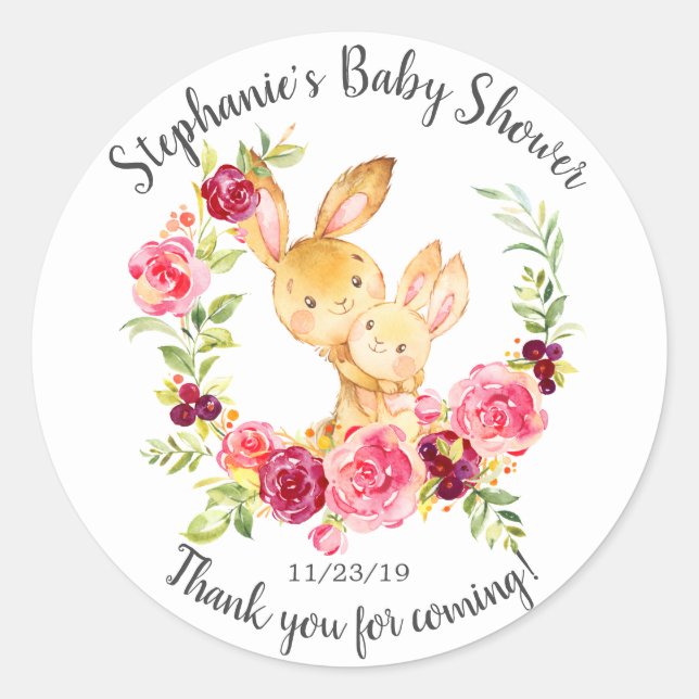 Mum & Baby Bunny Rabbit Shower Favour Sticker (Front)