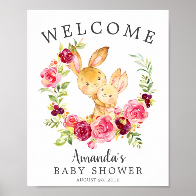Mum & Baby Bunny Welcome Baby Shower Poster (Front)