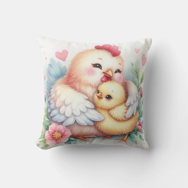 Mum & Baby Chicken Cushion (Front)