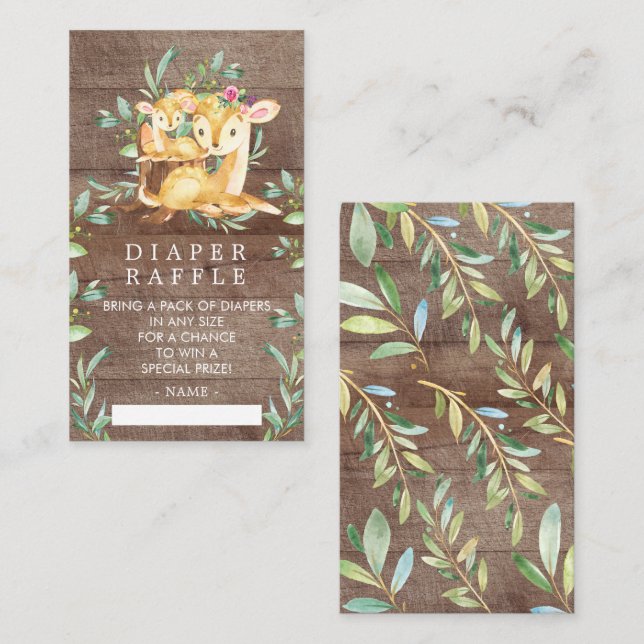 Mum & Baby Deer Baby Shower Diaper Raffle Ticket Enclosure Card (Front/Back)