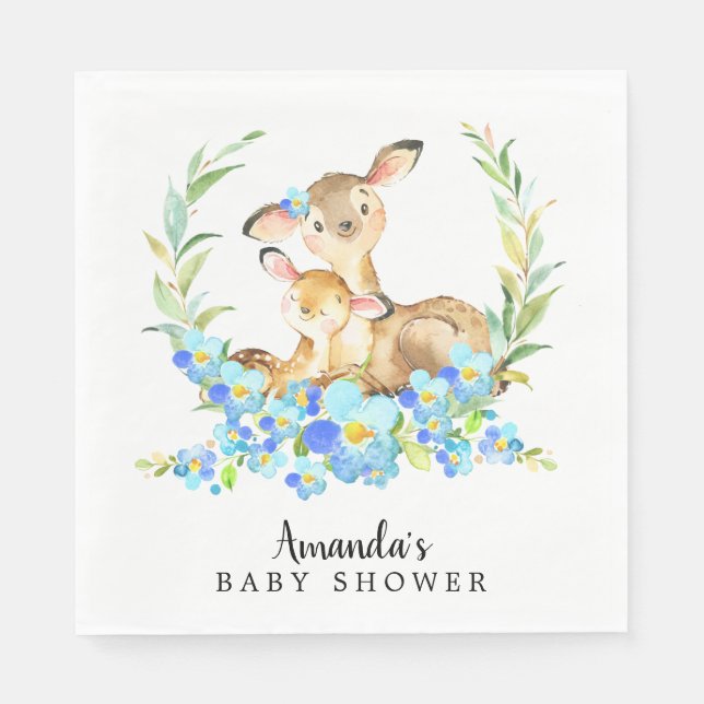 Mum & Baby Deer Boys Shower Paper Napkins (Front)