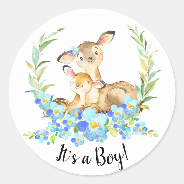 Mum & Baby Deer It' a BOY Favour Sticker (Front)