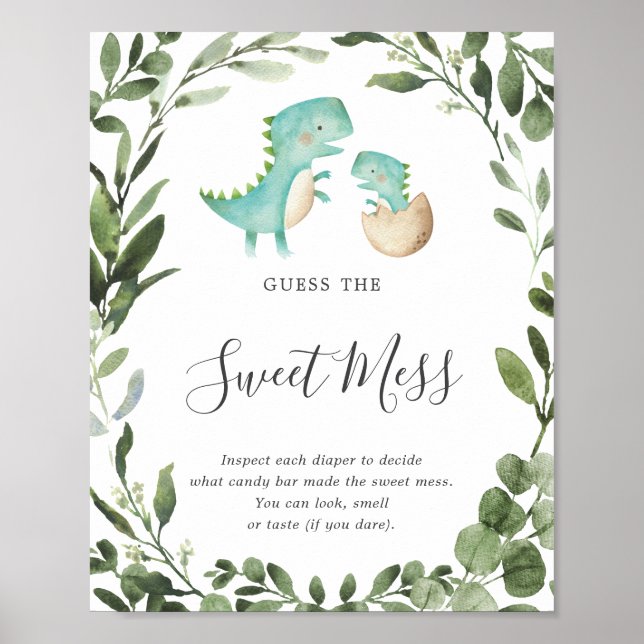 Mum Baby Dinosaur Baby Shower Guess The Sweet Mess Poster (Front)