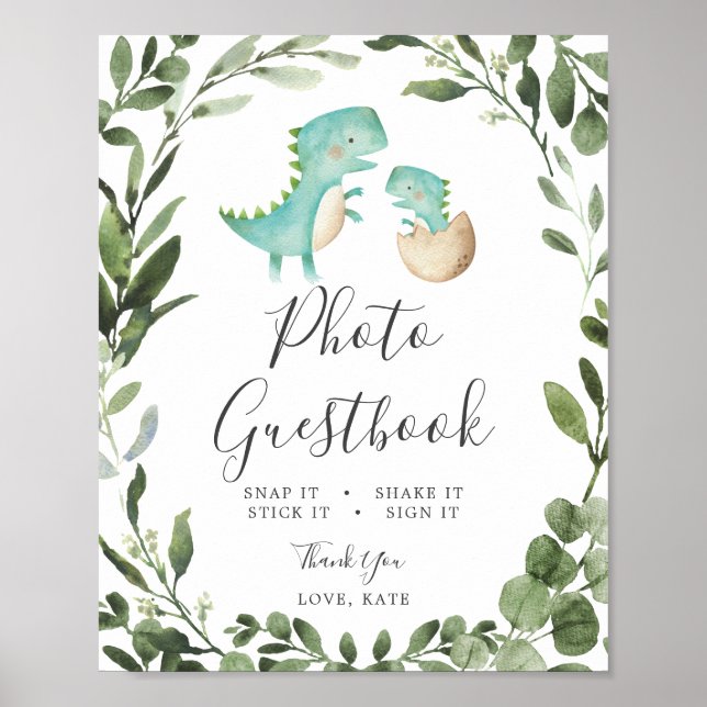 Mum Baby Dinosaur Baby Shower Photo Guestbook Sign (Front)