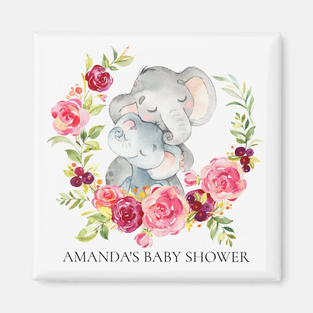 Mum & Baby Elephant Baby Shower Favour Magnet (Front)