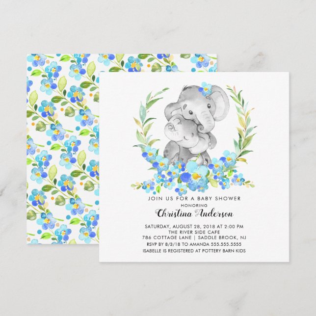 Mum & Baby Elephant Baby Shower Invitation (Front/Back)