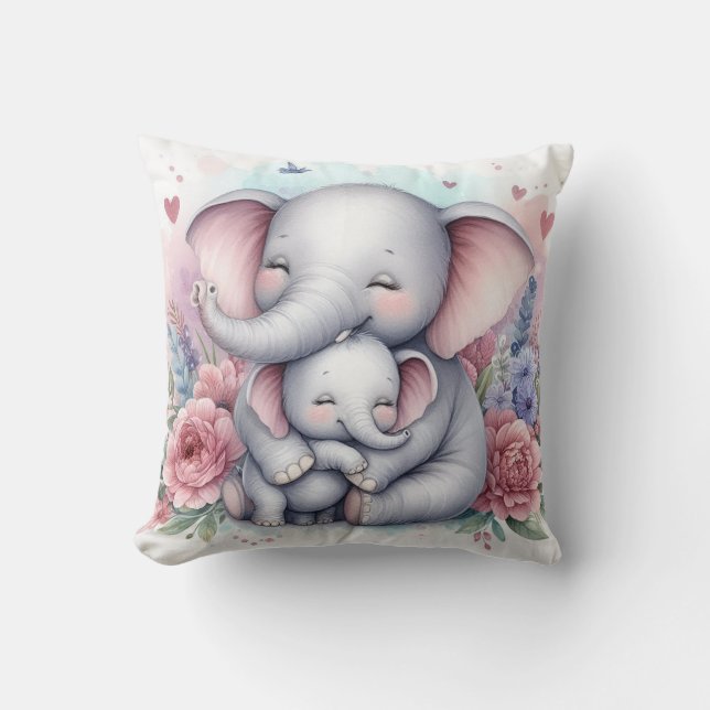 Mum & Baby Elephant Cushion (Front)