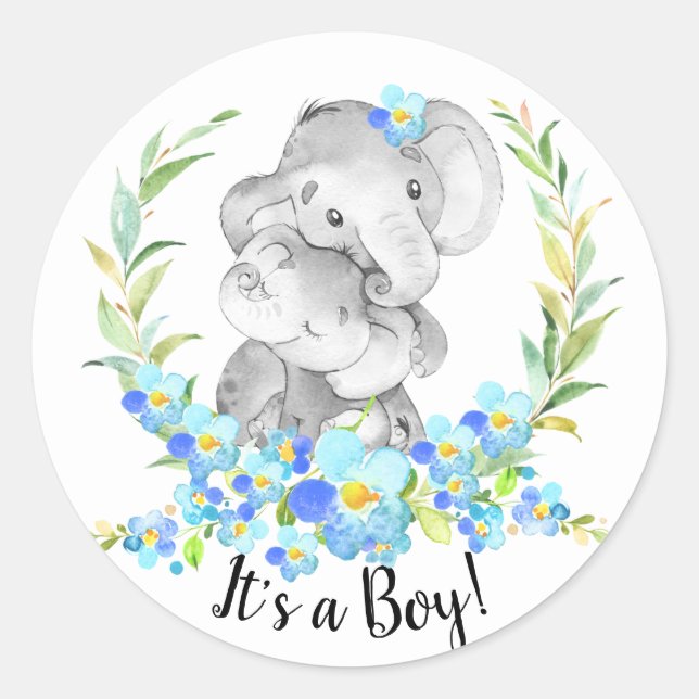Mum & Baby Elephant It' a BOY Favour Sticker (Front)