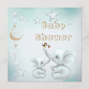 Mum & Baby Elephant, Moon & Stars Baby Shower Invitation