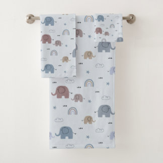 Mum & Baby Elephant Pattern Bath Towel Set