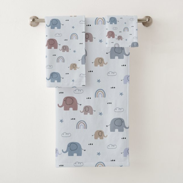 Mum & Baby Elephant Pattern Bath Towel Set (Insitu)
