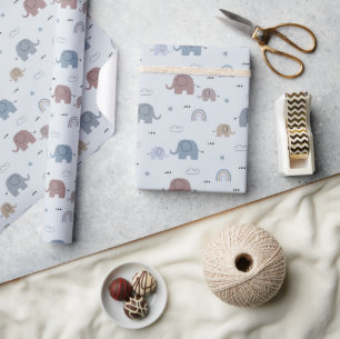 Mum & Baby Elephant Pattern Wrapping Paper Roll