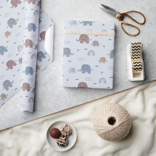 Mum & Baby Elephant Pattern Wrapping Paper Roll (Crafts)