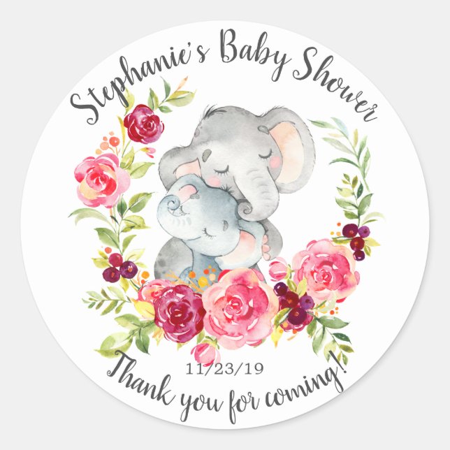 Mum & Baby Elephant  Shower Favour Sticker (Front)
