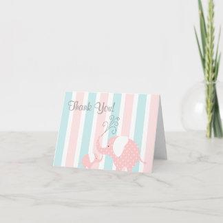Mum & Baby Elephant Thank You Card- Pink & Aqua