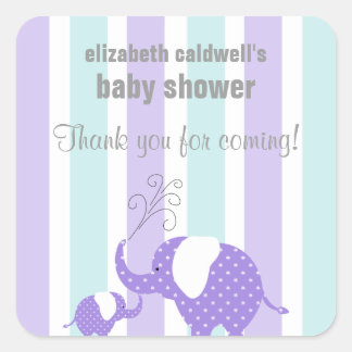 Mum & Baby Elephant Thank You Favour Sticker-Purpl Square Sticker