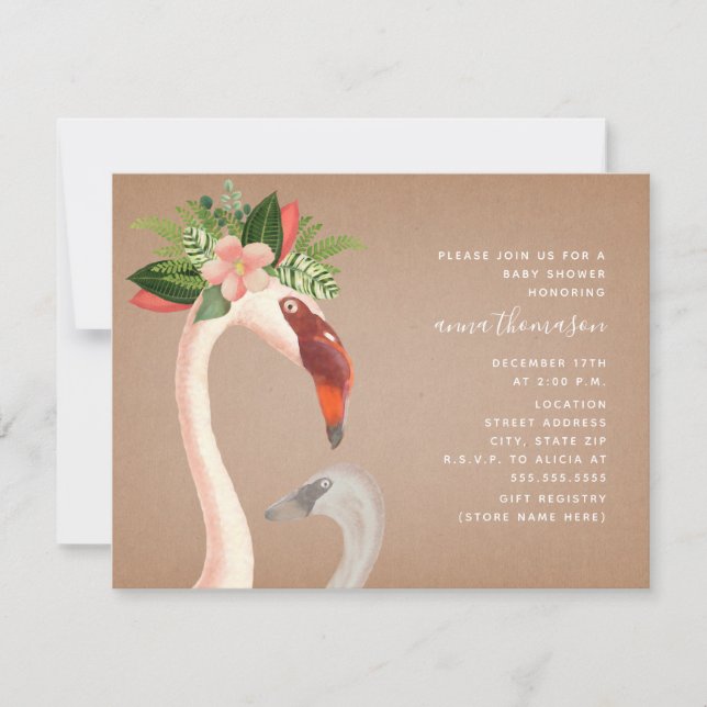 Mum + Baby Flamingo Cardstock Inspired Baby Shower Invitation (Front)