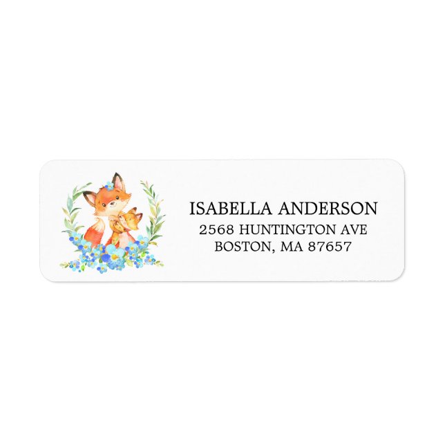 Mum & Baby Fox Baby Shower Address Label (Front)