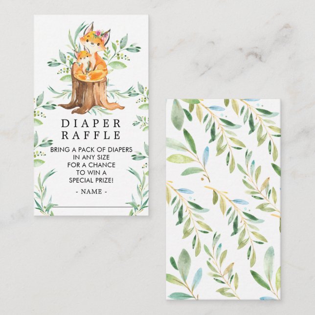 Mum & Baby Fox Baby Shower Diaper Raffle Ticket Enclosure Card (Front/Back)
