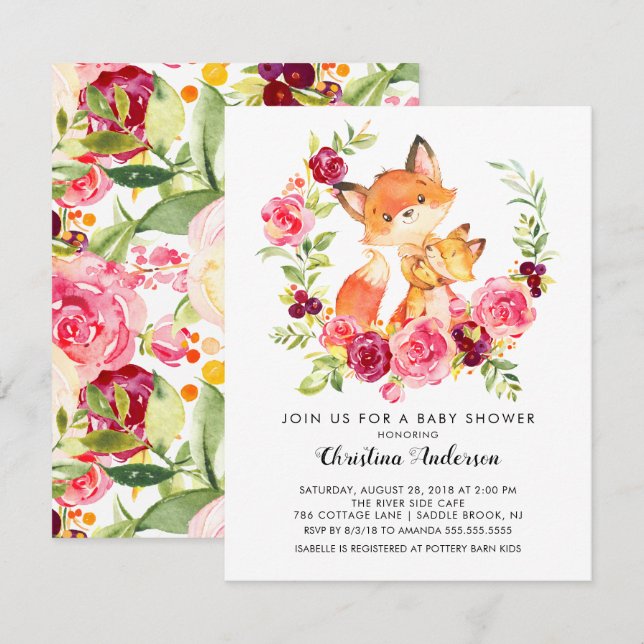 Mum & Baby Fox Baby Shower Invitation (Front/Back)