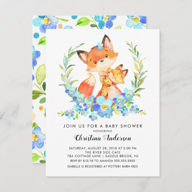 Mum & Baby Fox Baby Shower Invitation (Front/Back)